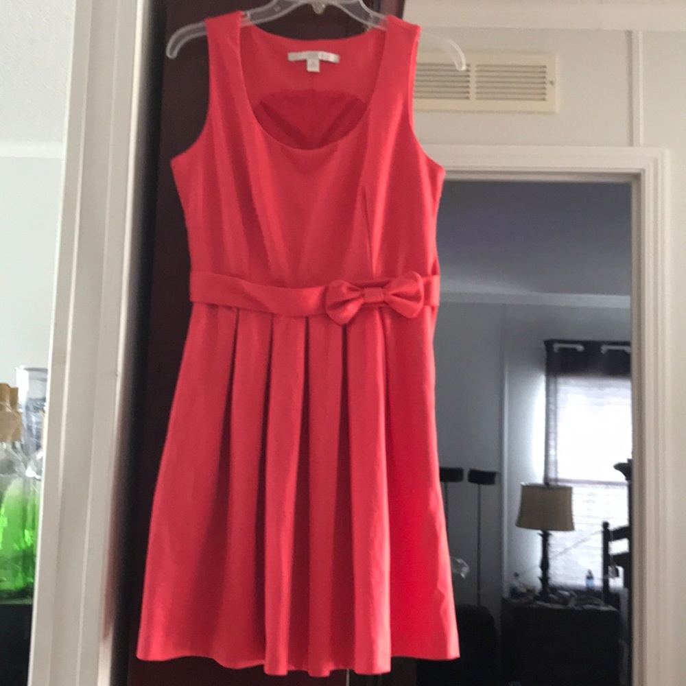 LC Lauren Conrad Coral Bow Fit and Flare A-Line Pleated Dress with POCKETS 6